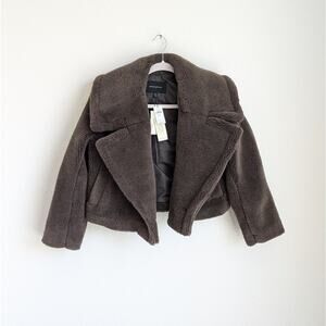 NWT Banana Republic Mushroom Brown Short Vintage Faux Fur Coat Jacket, size XS
